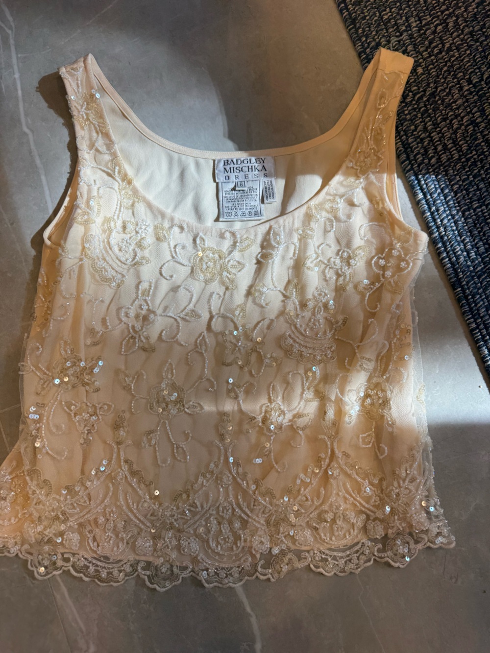 Badgley Mischka Hand Beaded 100% silk top Vintage Size 6 Cream Summer Europe